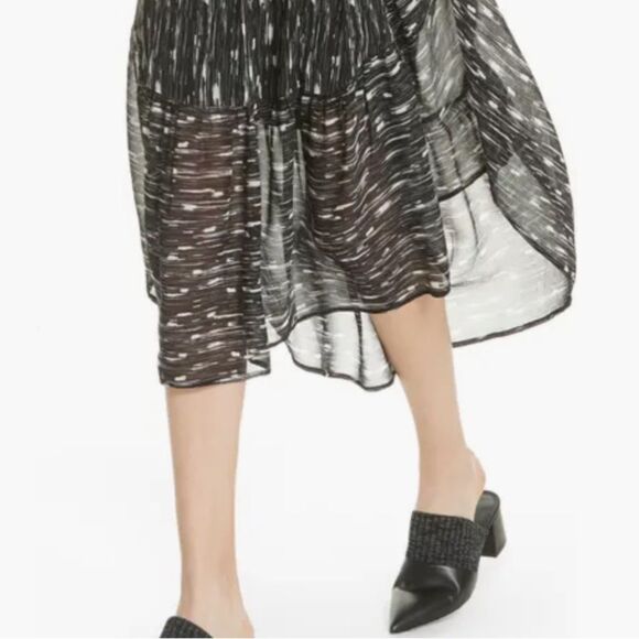 Vince Smocked Chiffon Abstract Silk Midi Dress sz Small Boho Romantic Goth Sheer - Picture 10 of 10